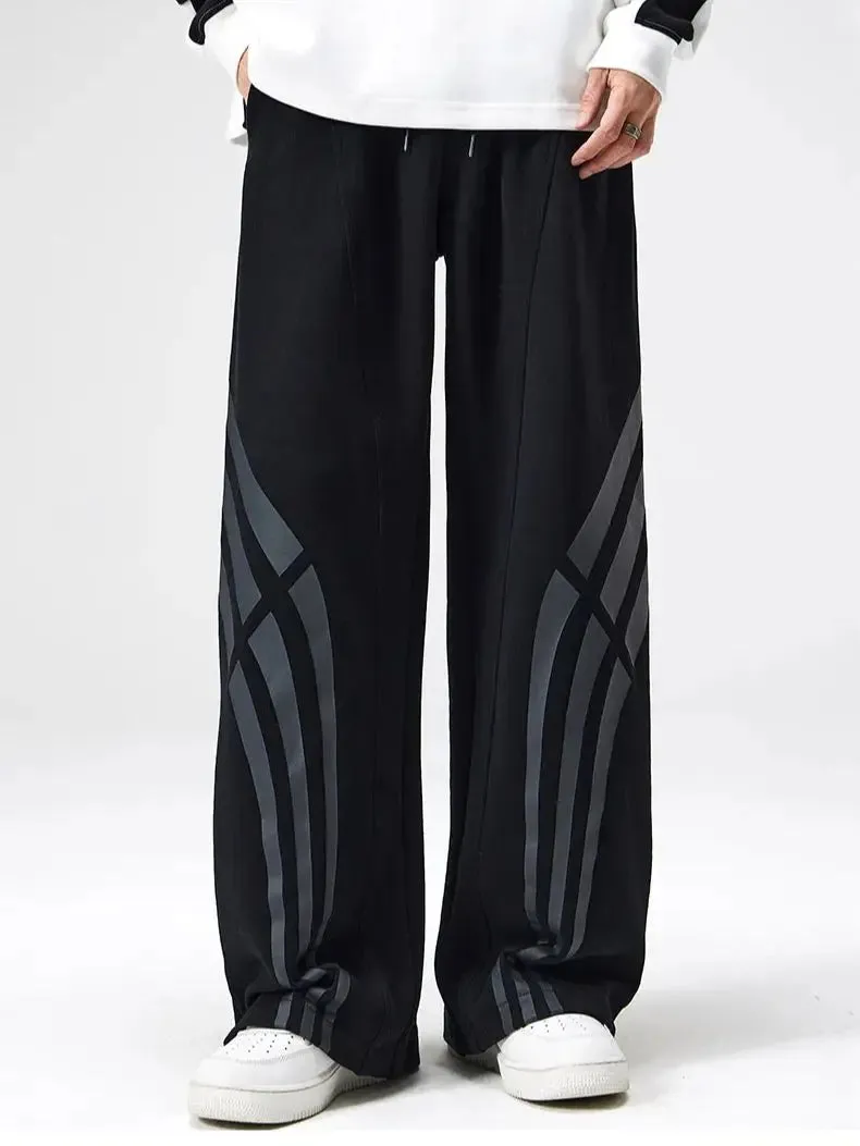 Aidase Cotton Straight Leg Sweatpants Men's Loose Drape Side Stacked Athletic Casual Pants Irregularly  Soft Breathable Simple Sport