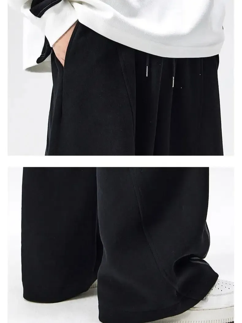 Aidase Cotton Straight Leg Sweatpants Men's Loose Drape Side Stacked Athletic Casual Pants Irregularly  Soft Breathable Simple Sport