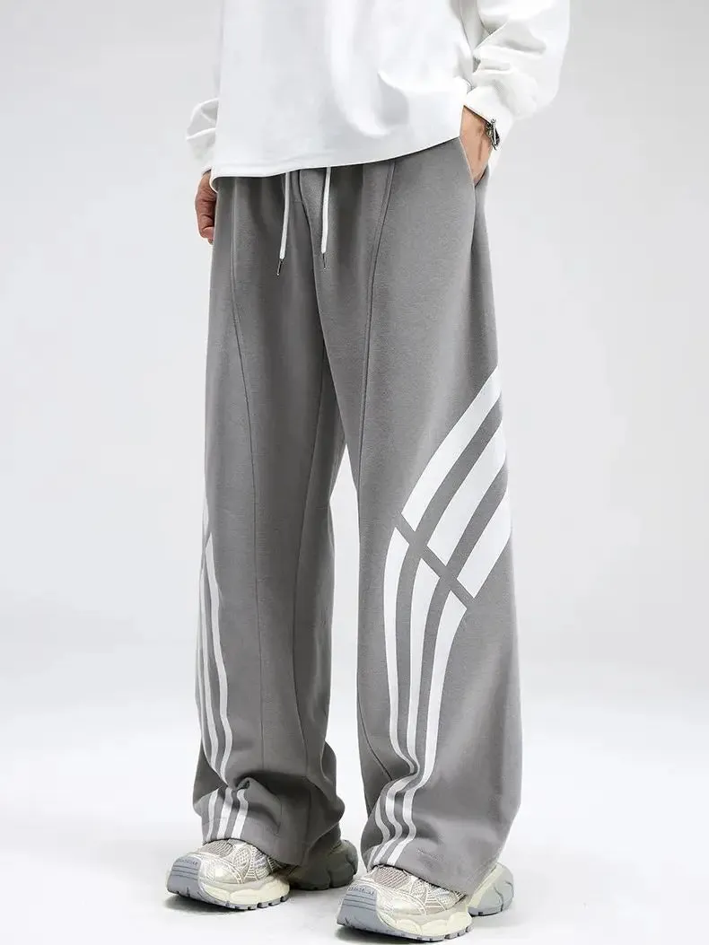 Aidase Cotton Straight Leg Sweatpants Men's Loose Drape Side Stacked Athletic Casual Pants Irregularly  Soft Breathable Simple Sport