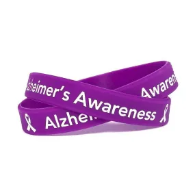 Alzheimer's Awareness Purple Rubber Bracelet Wristband White Letters - Adult 8"