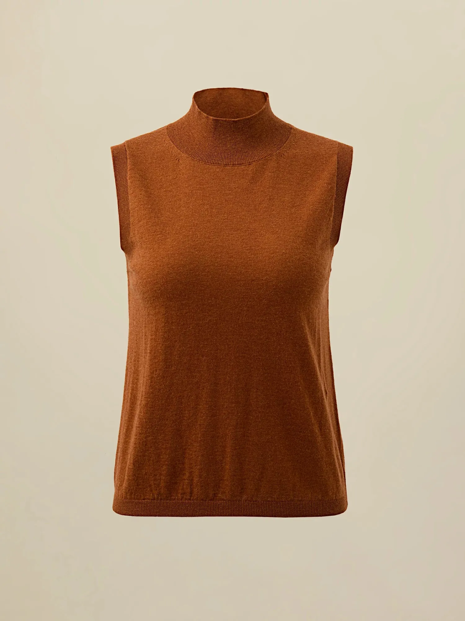 Amoretu Wool Mock Neck Sleeveless Sweater Vest Top