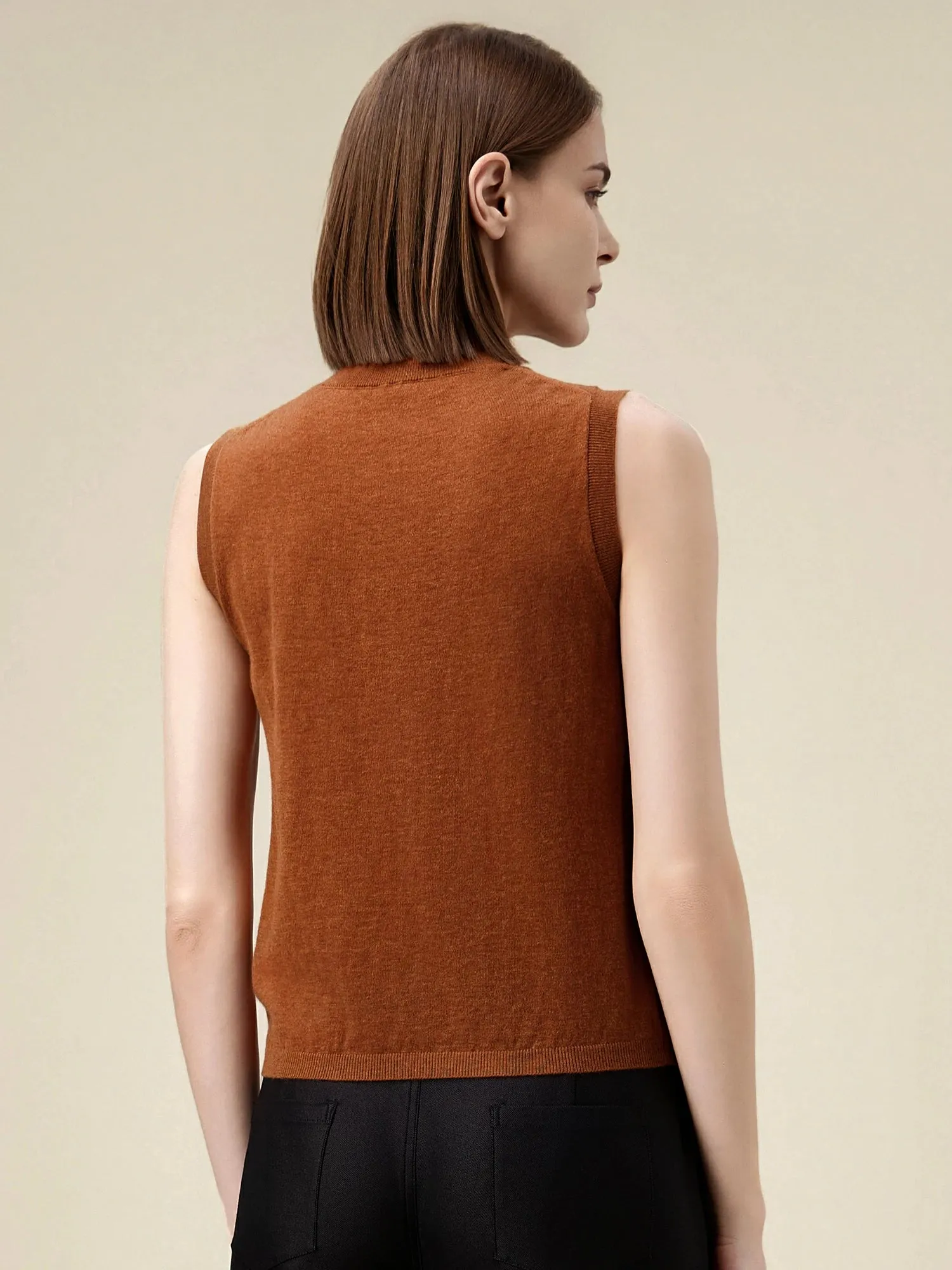 Amoretu Wool Mock Neck Sleeveless Sweater Vest Top
