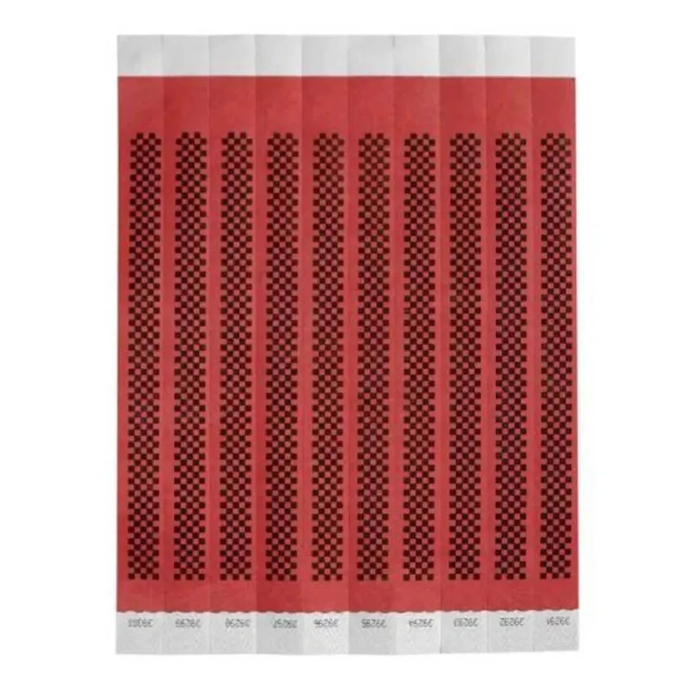Bar Maid WB-CHECKER Wristbands, 3/4"W X 9.5"L Tyvek, Sequentially Numbered — Checkerboard (Red/Black) 500 Bands/Pack