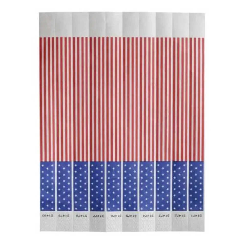 Bar Maid WB-FLAG Wristbands, 3/4"W X 9.5"L Tyvek, Sequentially Numbered — American Flag, 500 Bands/Pack