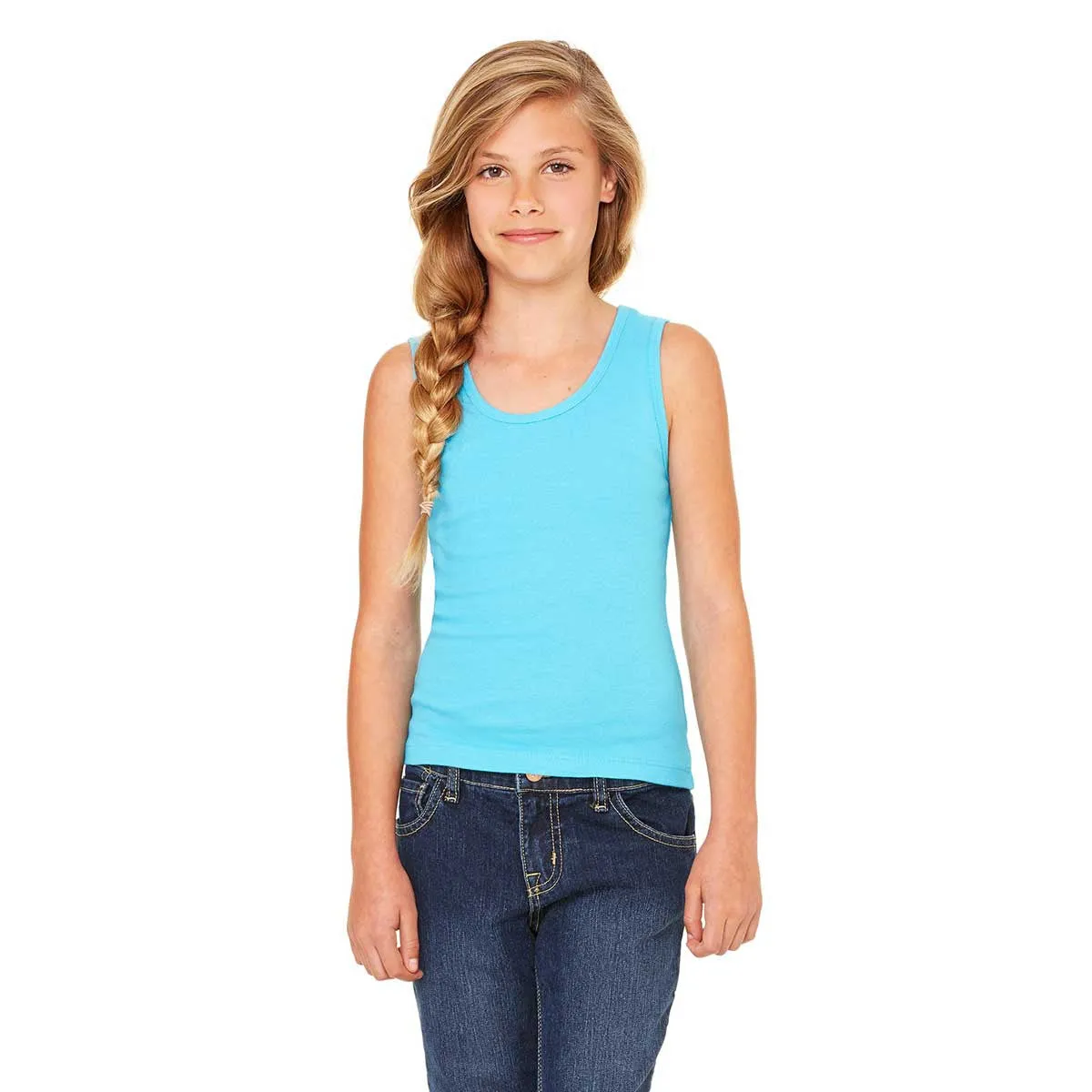 Bella   Canvas Girl's Turquoise Stretch Rib Tank