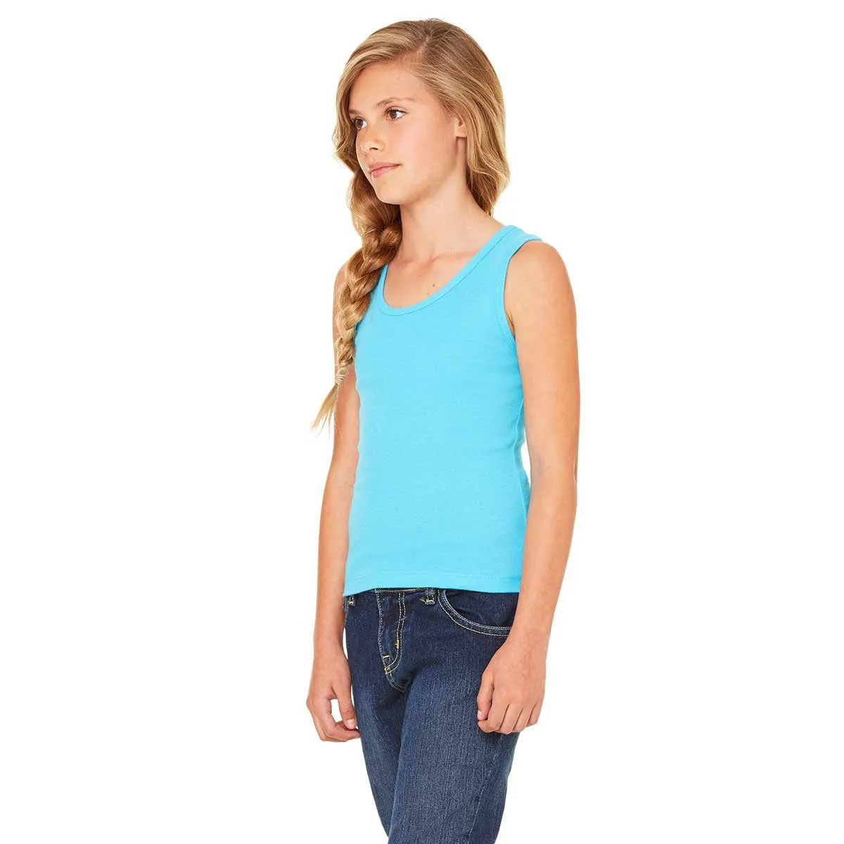 Bella   Canvas Girl's Turquoise Stretch Rib Tank
