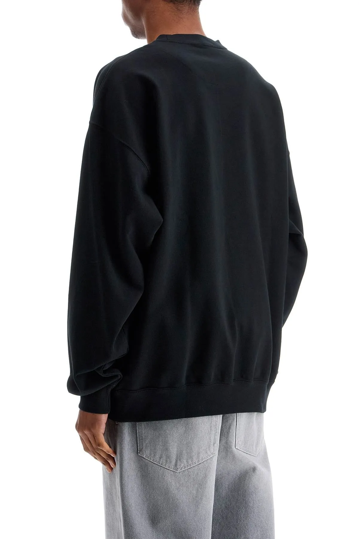 black cotton crewneck sweatshirt with tone-on-tone logo