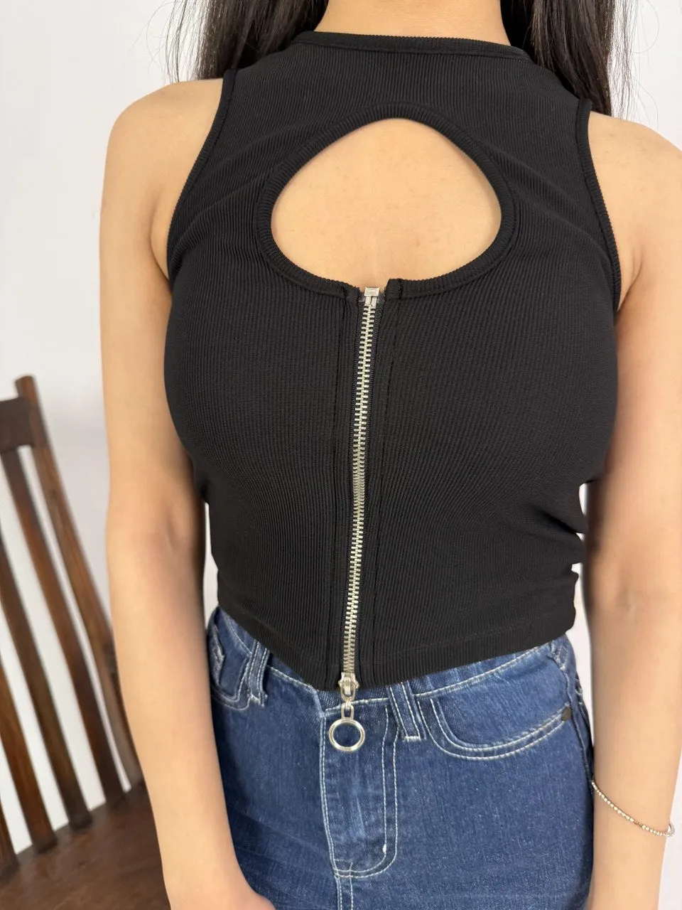 Black Cut-out Zip Tank Top