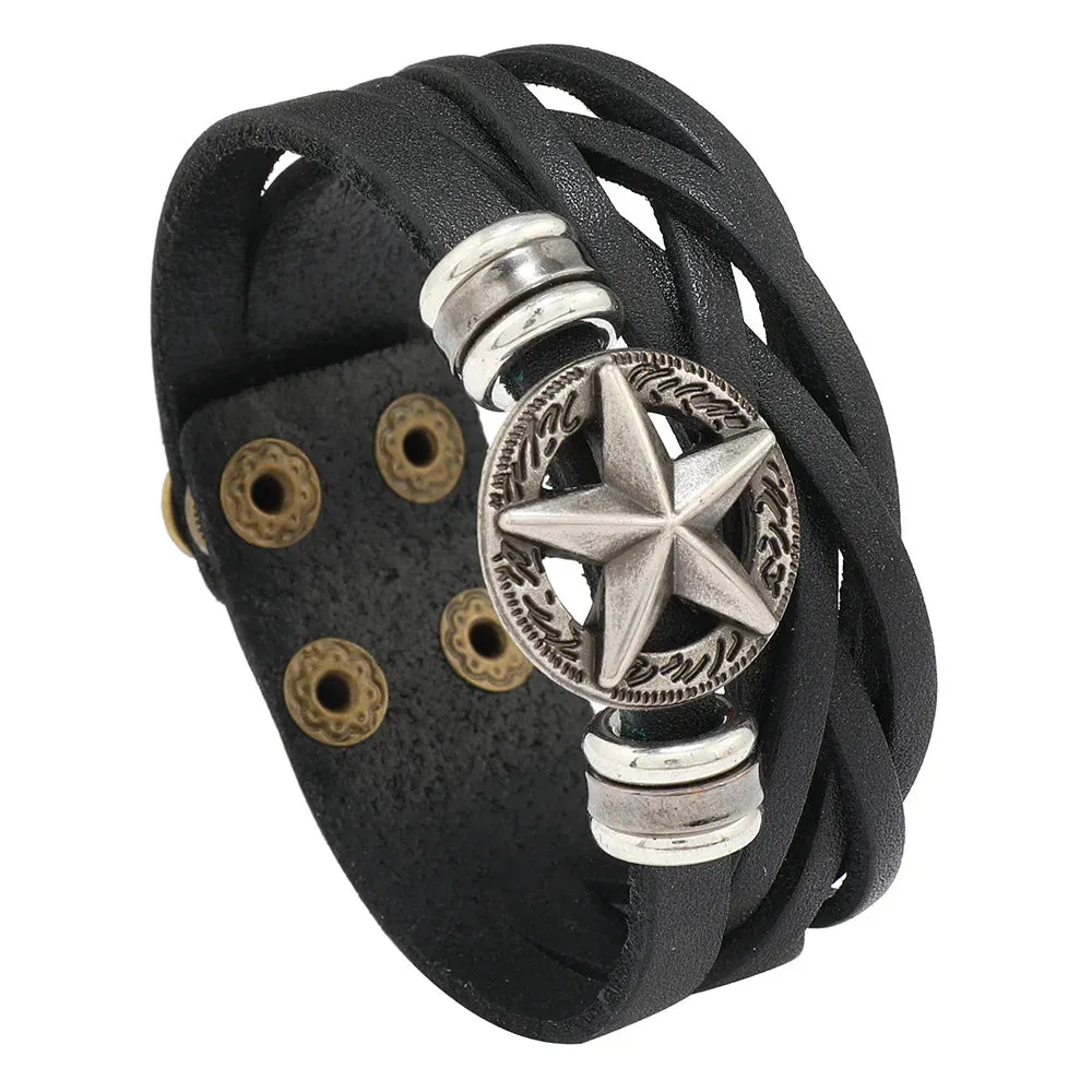 Black Punk Rock PU Leather Bracelet