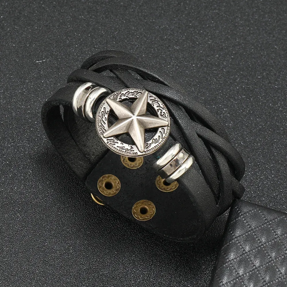 Black Punk Rock PU Leather Bracelet