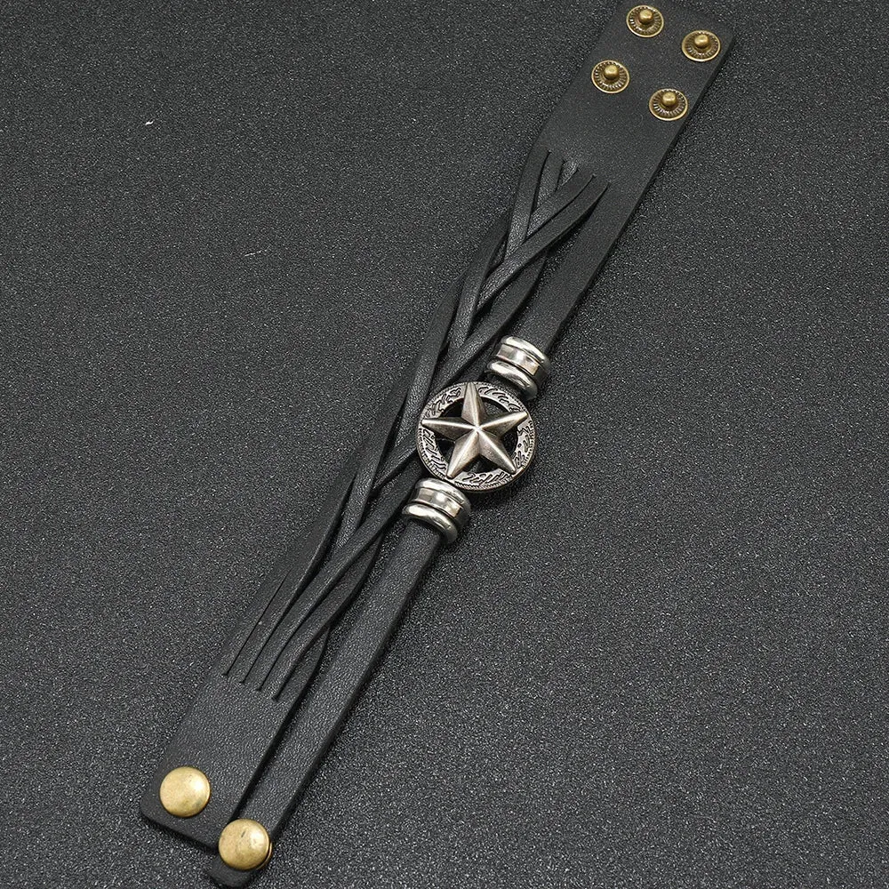 Black Punk Rock PU Leather Bracelet