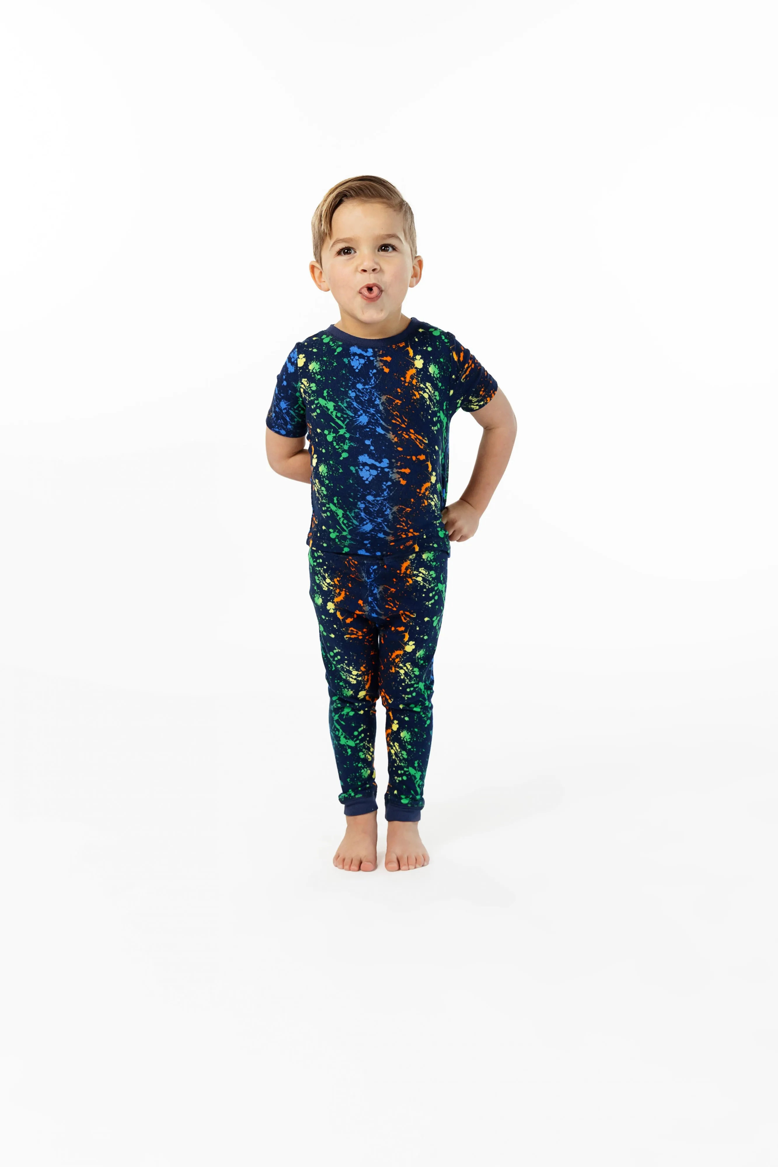 Boys Neon Splatter Super Soft Snug Fit 2-Piece Pajama Sleep Set