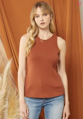 Brandy Ribbed Tank-Cognac