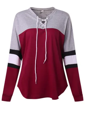 Casual Patchwork Drawstring Women Sweatshirts