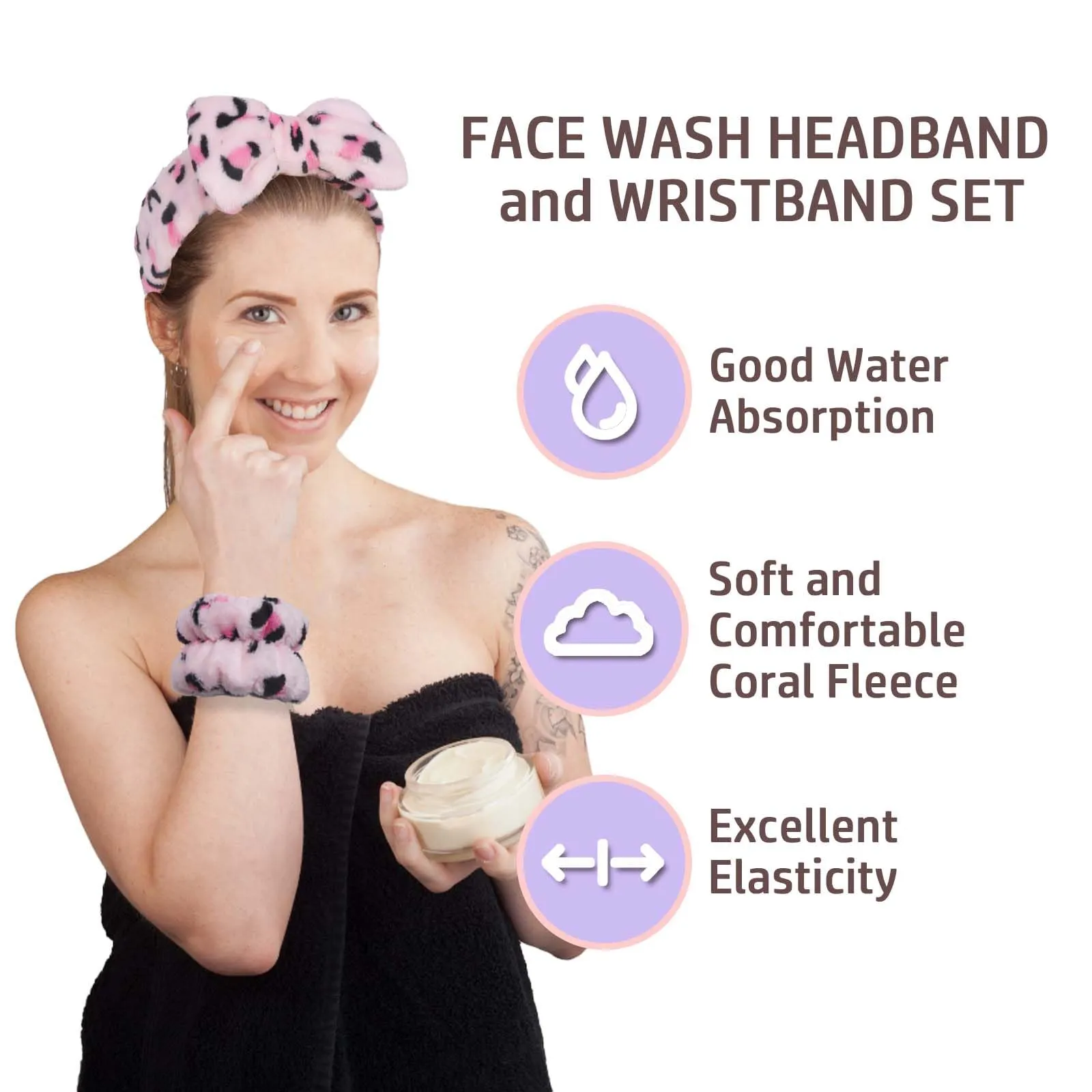 CAVETEE 9 Pcs Headbands for Women, Towel Headband for Face Washing, Skincare Headband and Wristband Set