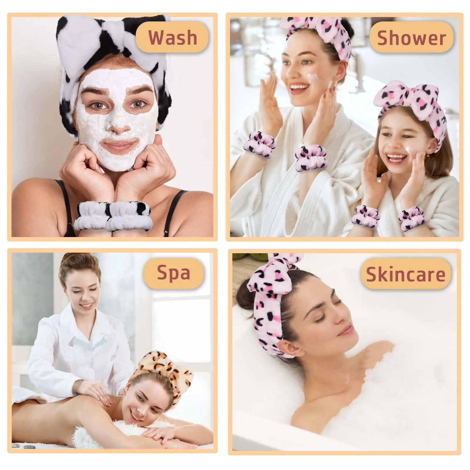 CAVETEE 9 Pcs Headbands for Women, Towel Headband for Face Washing, Skincare Headband and Wristband Set