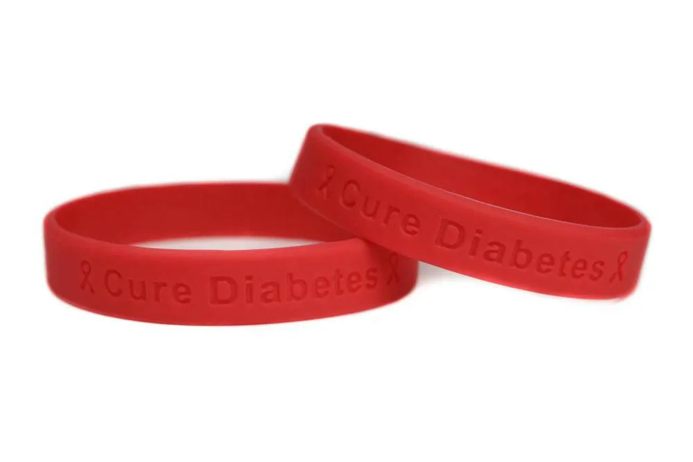 Cure Diabetes Red Rubber Bracelet Wristband - Youth 7"