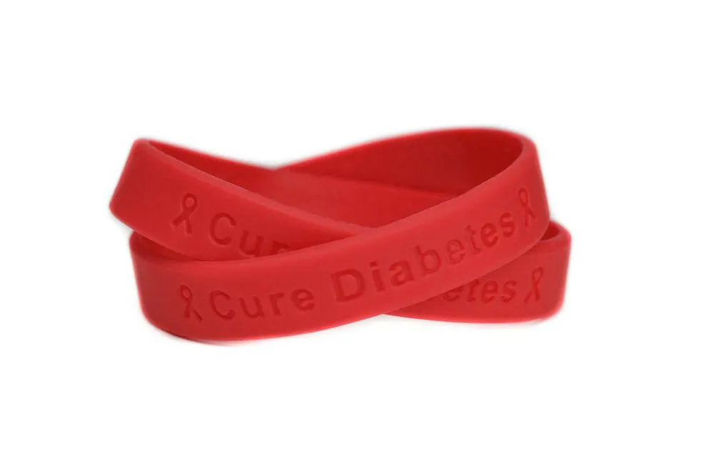 Cure Diabetes Red Rubber Bracelet Wristband - Youth 7"