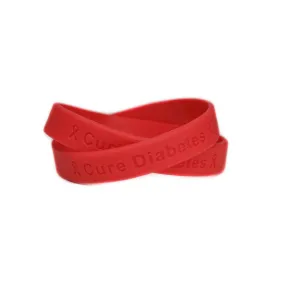 Cure Diabetes Red Rubber Bracelet Wristband - Youth 7"