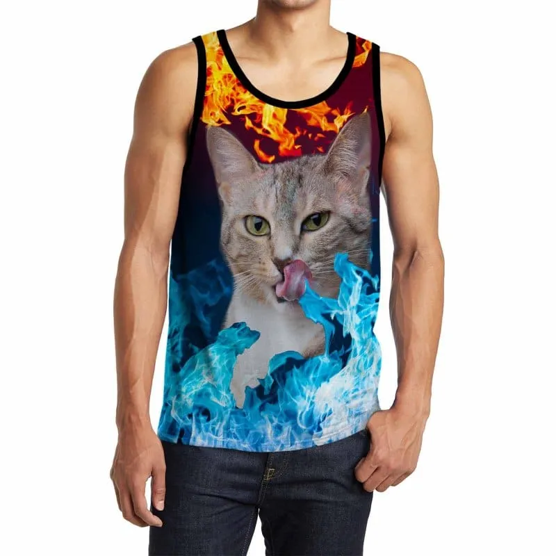 Custom Cat Photo Tank Tops Ice&Fire Personalized Men's All Over Print Tank Top
