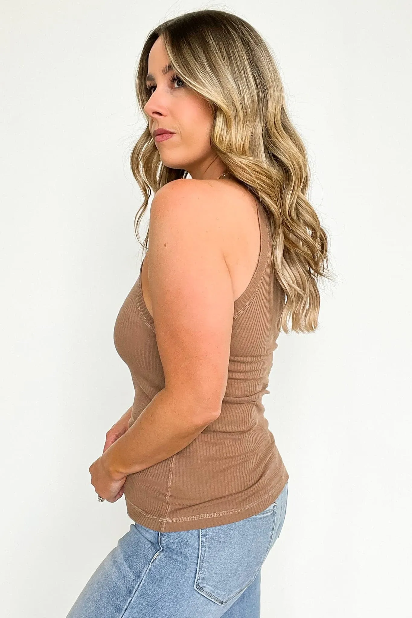 Delphina Ribbed High Neck Tank Top