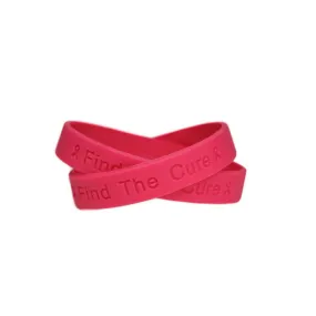 Find the Cure Hot Pink Rubber Bracelet Wristband - Adult 8"