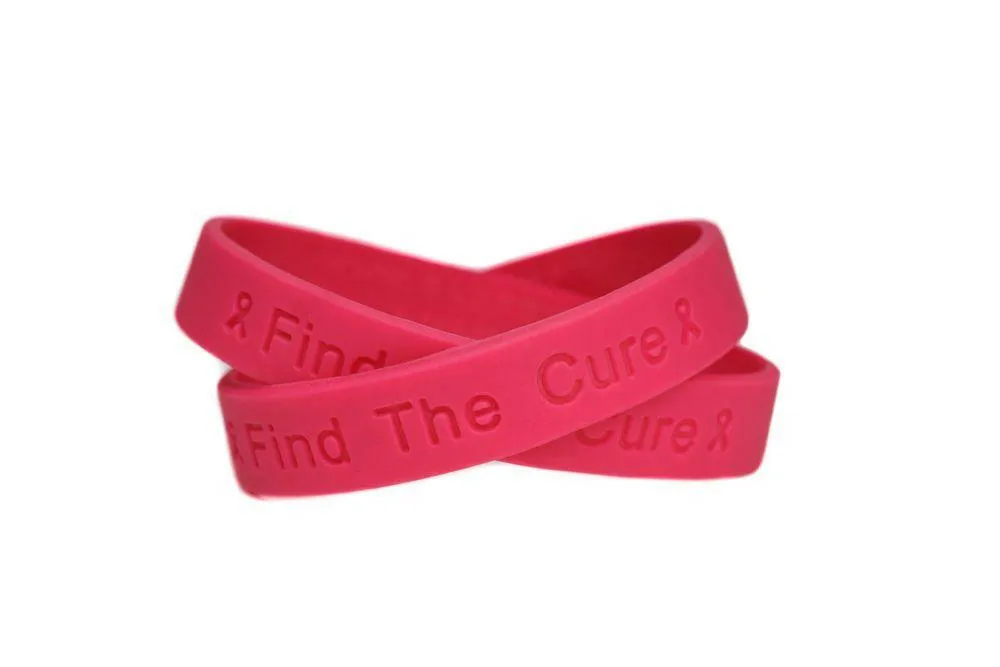Find the Cure Hot Pink Rubber Bracelet Wristband - Adult 8"