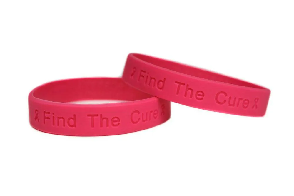 Find the Cure Hot Pink Rubber Bracelet Wristband - Adult 8"