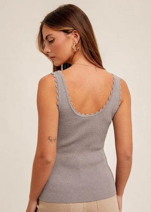 Fitted Ribbed Scalloped Tank