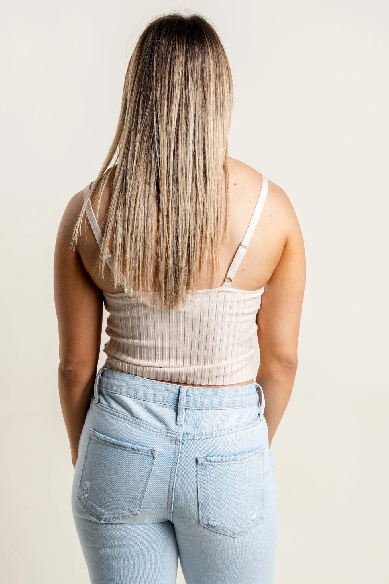 Fur trim tank top cream
