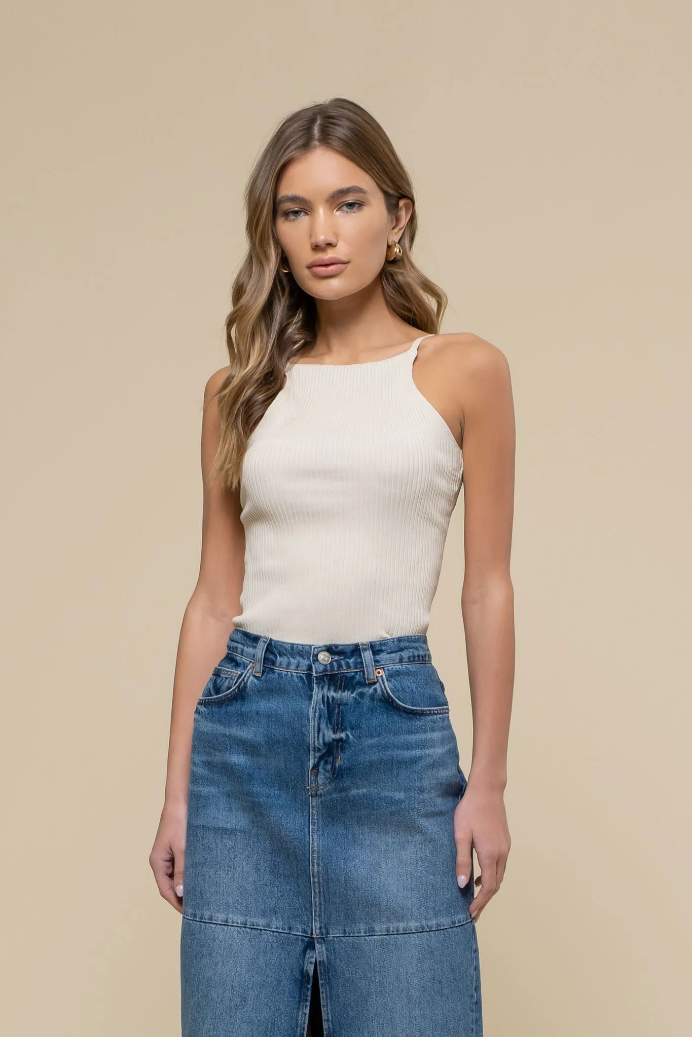 High Neck Ribbed Cami