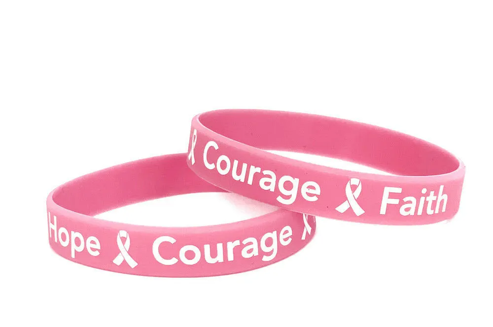 Hope Courage Faith Pink Rubber Bracelet Wristband - XL 9"