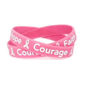 Hope Courage Faith Pink Rubber Bracelet Wristband - XL 9"