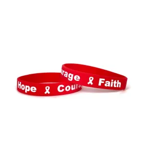 Hope Courage Faith Red Rubber Bracelet Wristband - Large 8"