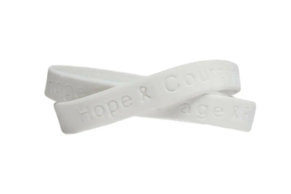 Hope Courage Faith  White Rubber Bracelet Wristband - Youth 7"