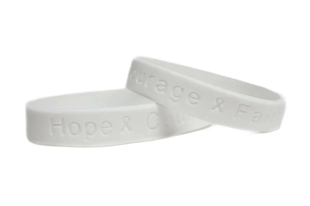 Hope Courage Faith  White Rubber Bracelet Wristband - Youth 7"