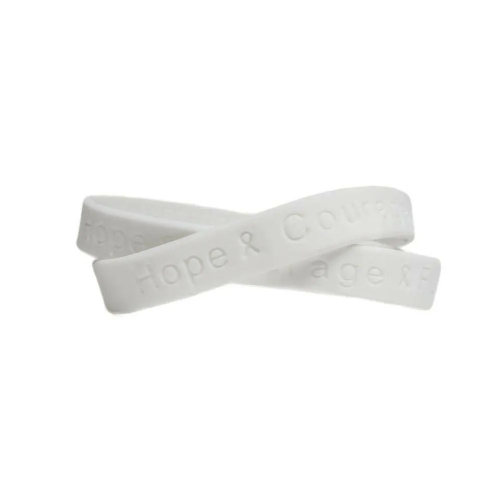 Hope Courage Faith  White Rubber Bracelet Wristband - Youth 7"