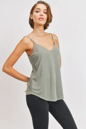 Jaden Solid V-Neck Sleeveless Tank Top-Sage