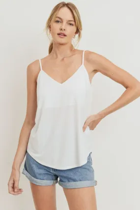 Jaden Solid V-Neck Sleeveless Tank Top-White