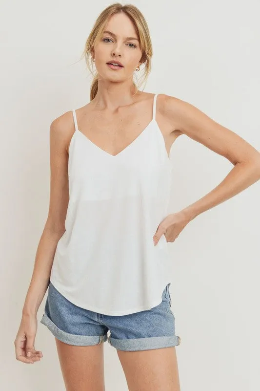 Jaden Solid V-Neck Sleeveless Tank Top-White