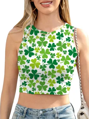 Leevuyu St Patricks Day Shirt Women Sexy Green Crop Tops Irish Shamrock Shirts Leaf Clover Tank Tops Outfits Green M