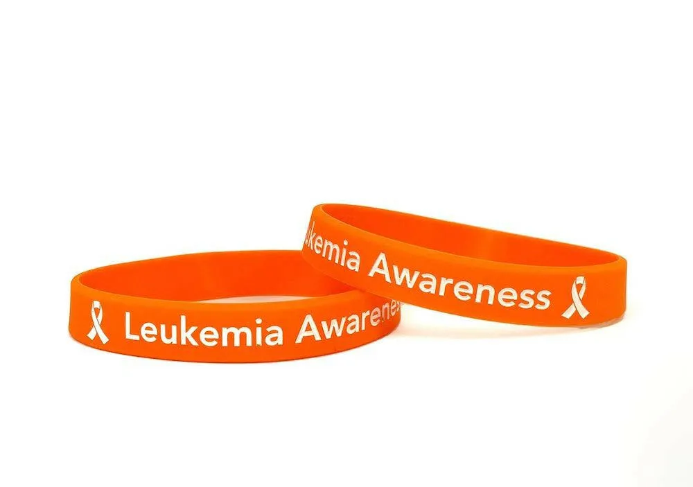 Leukemia Awareness Orange Rubber Bracelet Wristband White Letters - Adult 8"
