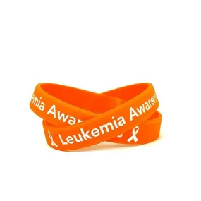 Leukemia Awareness Orange Rubber Bracelet Wristband White Letters - Adult 8"