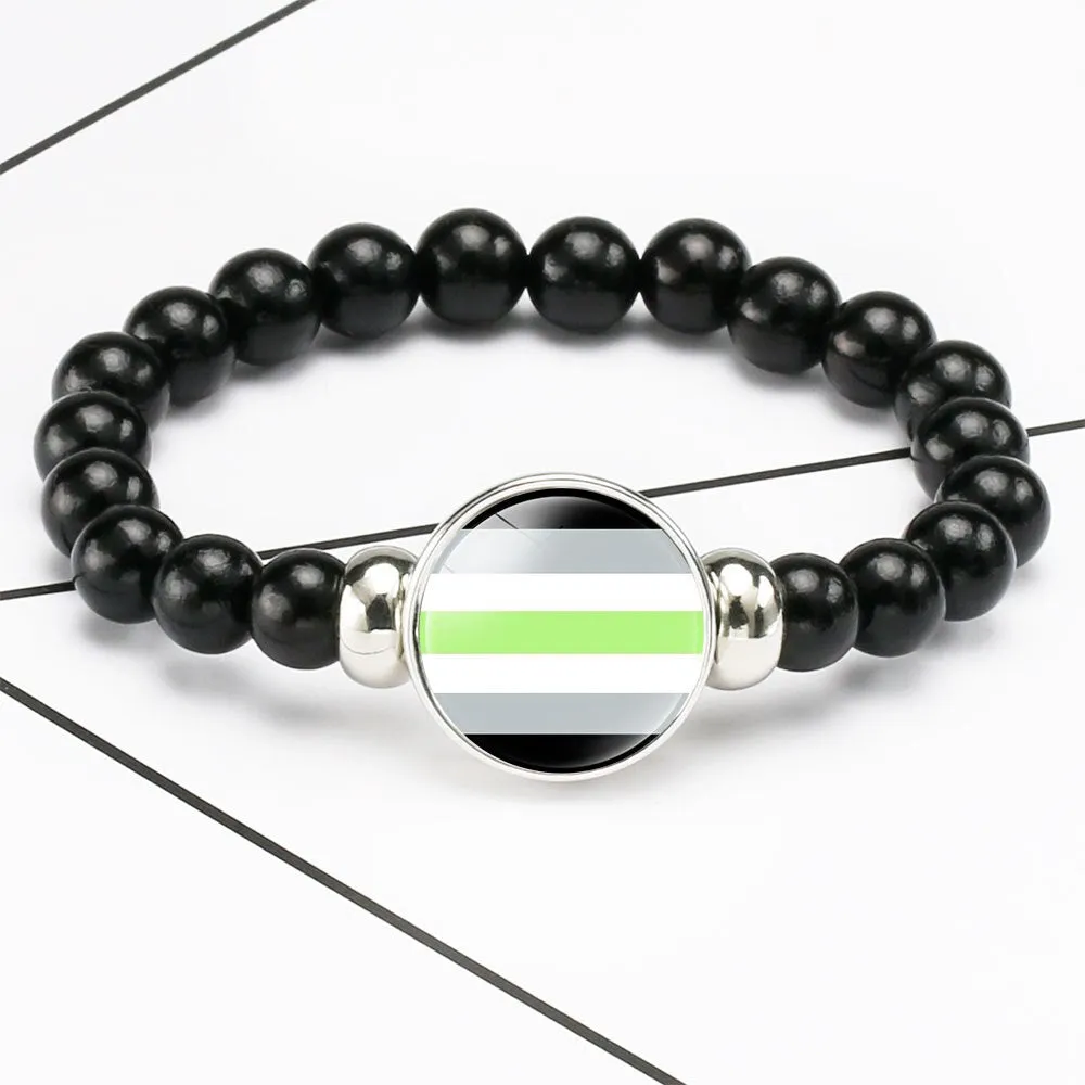 LGBT Rainbow Pride Bracelet With Identity Charm Elastic Rope Handmade Beaded Bracelet