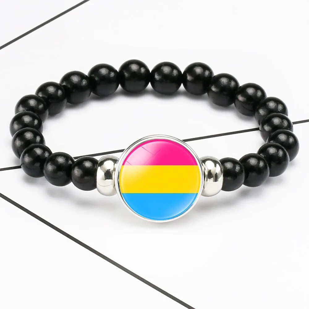 LGBT Rainbow Pride Bracelet With Identity Charm Elastic Rope Handmade Beaded Bracelet