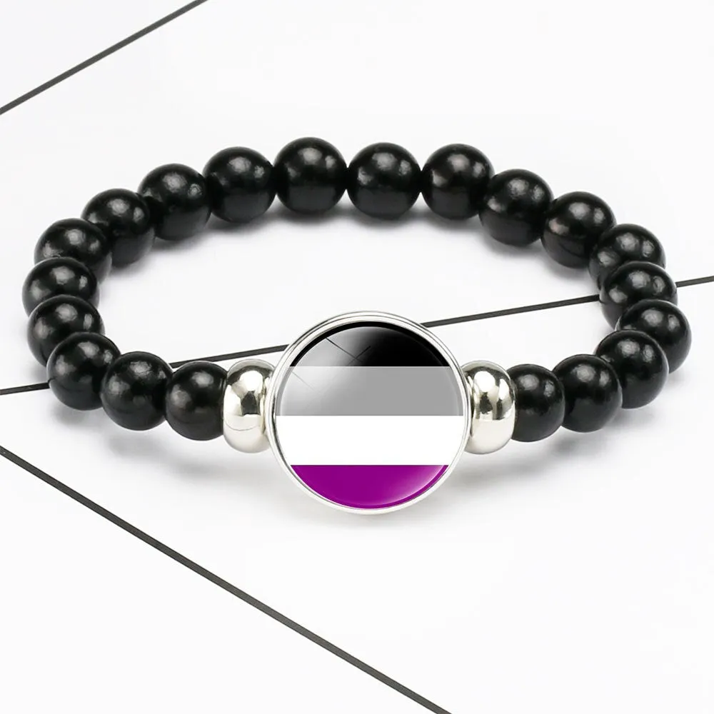 LGBT Rainbow Pride Bracelet With Identity Charm Elastic Rope Handmade Beaded Bracelet