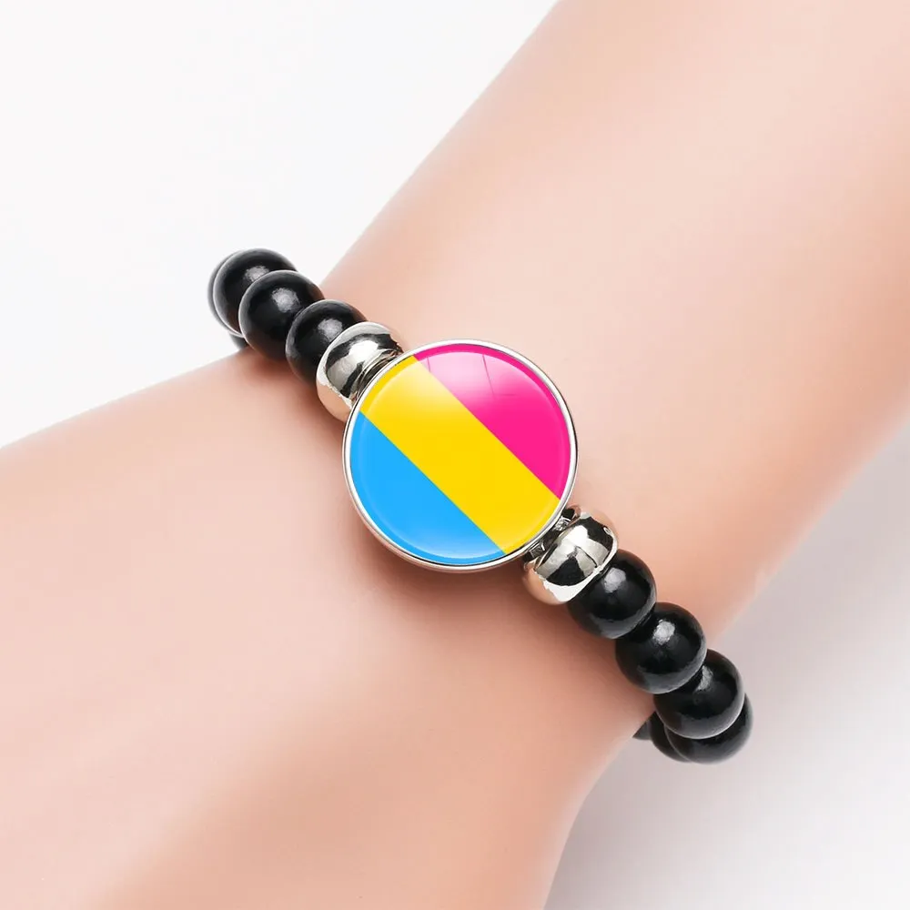 LGBT Rainbow Pride Bracelet With Identity Charm Elastic Rope Handmade Beaded Bracelet