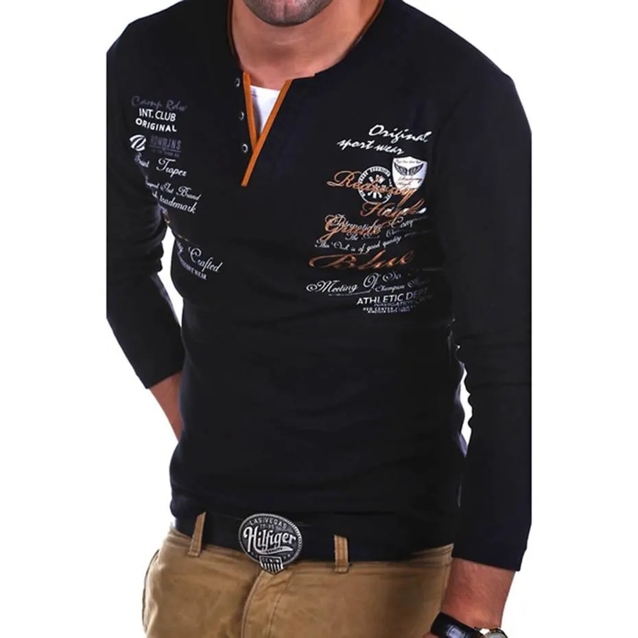 Men Long Sleeve Printed Cotton T-shirts