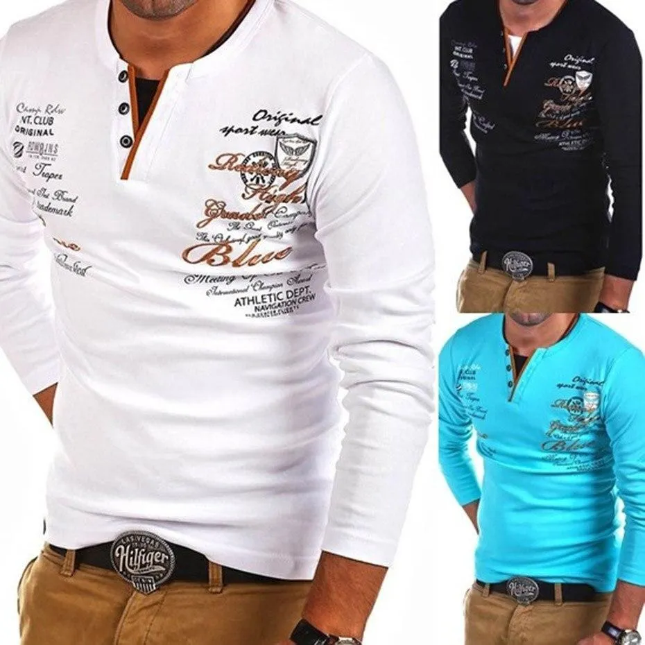 Men Long Sleeve Printed Cotton T-shirts
