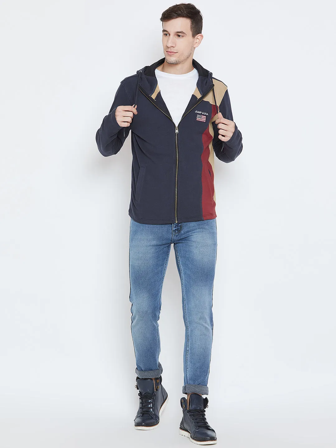 Men Navy Blue Casual Sweatshirts
